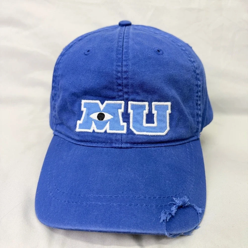 Disney Parks Monsters University Hat Unisex Adult OSFM Blue Distressed MU Cap